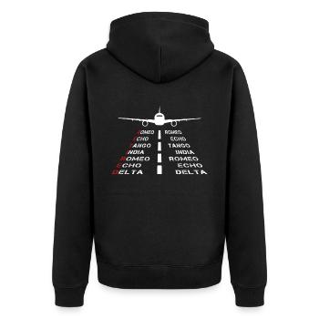 Pensionierter Pilot Phonetic Alphabet Aviation Plane - Unisex Premium Bio Zip Hoodie - Schwarz - Hinten - Nico (187cm)