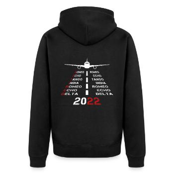 Pensionierter Pilot 2022 Phonetic Alphabet Plane Runway - Unisex Premium Bio Zip Hoodie - Schwarz - Hinten - Nico (187cm)