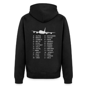 Volles phonetisches Alphabet Luftfahrt Flugzeug Geschenk Männer - Unisex Premium Bio Zip Hoodie - Schwarz - Hinten - Nico (187cm)