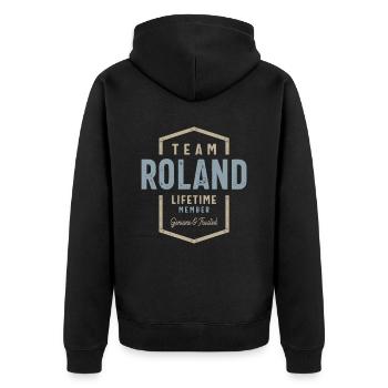 Team Roland Lifetime Member Personalisierter Name - Unisex Premium Bio Zip Hoodie - Schwarz - Hinten - Nico (187cm)