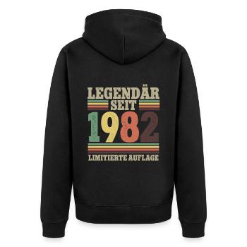 Legendär Seit 1982 Geburtstag - Unisex Premium Bio Zip Hoodie - Schwarz - Hinten - Nico (187cm)