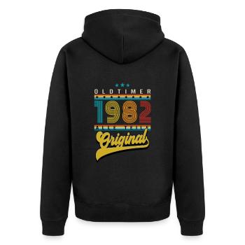 Anniversaire Oldtimer 1982 - Veste à capuche bio Premium Unisexe - noir - Dos - Nico (187cm)
