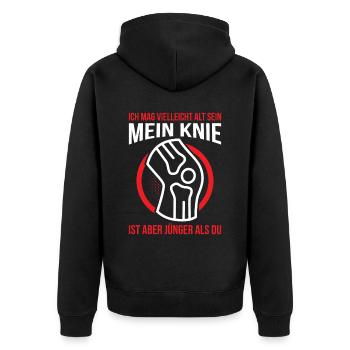 Ich Mag Vielleicht Alt sein Mein Knie Ist Aber Jün - Unisex Premium Bio Zip Hoodie - Schwarz - Hinten - Nico (187cm)