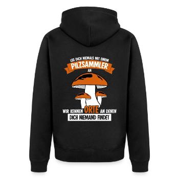 Pilzsammler Witz Pilz Pilze Pilzsucher - Unisex Premium Bio Zip Hoodie - Schwarz - Hinten - Nico (187cm)
