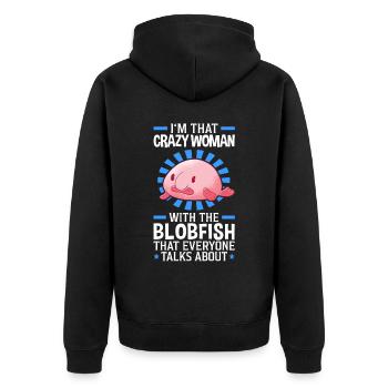 Crazy woman with the blobfish - Unisex Premium Organic Zip Hoodie - black - Back - Nico (187cm)