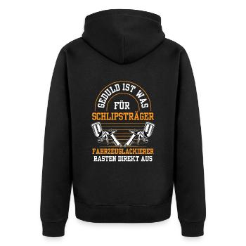 Fahrzeuglackierer rasten direkt aus Lackierer - Unisex Premium Bio Zip Hoodie - Schwarz - Hinten - Nico (187cm)