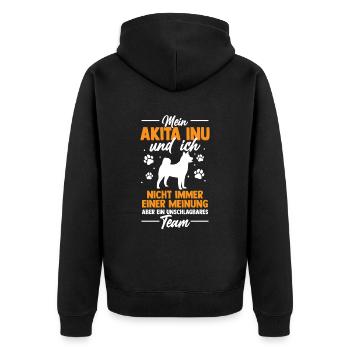 Akita Inu und Ich sind ein unschlagbares Team - Unisex Premium Bio Zip Hoodie - Schwarz - Hinten - Nico (187cm)