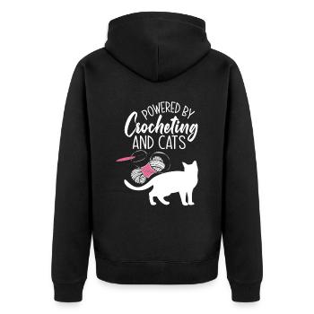 Crochet Cat Lover Gift - Unisex Premium Organic Zip Hoodie - black - Back - Nico (187cm)