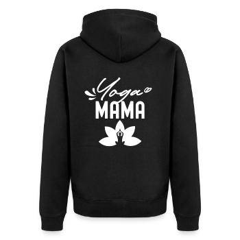 Yoga Mama Hobby Mami Mutter - Unisex Premium Bio Zip Hoodie - Schwarz - Hinten - Nico (187cm)
