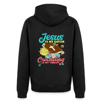 Crochet Jesus - Unisex Premium Organic Zip Hoodie - black - Back - Nico (187cm)