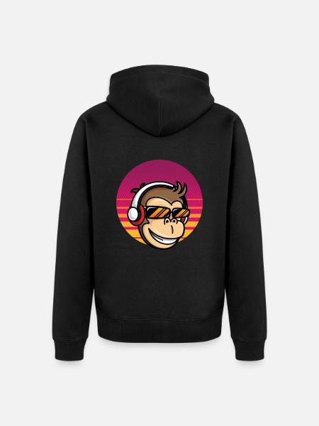 Monkey DJ Affe mit Kopfhörer - Unisex Premium Bio Zip Hoodie - Schwarz