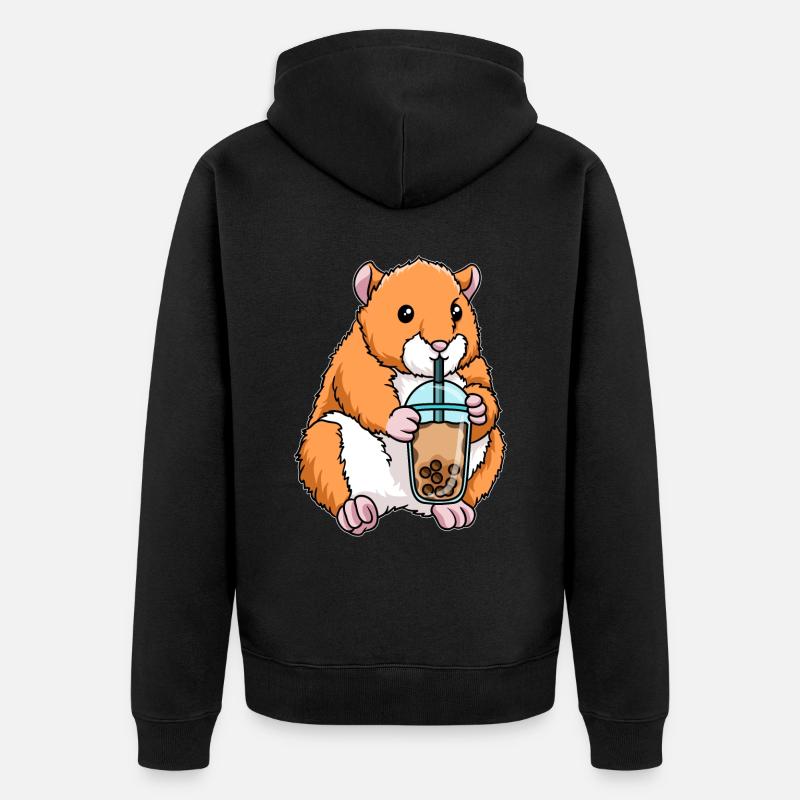 Kawaii Bubble Tea Hamster - Veste à capuche bio Premium Unisexe - noir