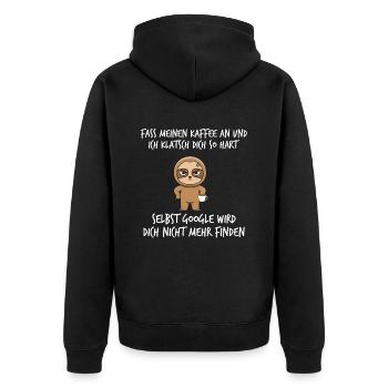 Fass meinen Kaffee an und ich klatsch dich so hart - Unisex Premium Bio Zip Hoodie - Schwarz - Hinten - Nico (187cm)