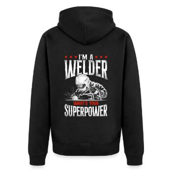 Welder Welding Vintage I'm A - Unisex Premium Bio Zip Hoodie - Schwarz - Hinten - Nico (187cm)