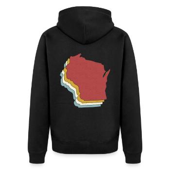 USA State - Vintage Map Wisconsin - Unisex Premium Bio Zip Hoodie - Schwarz - Hinten - Nico (187cm)
