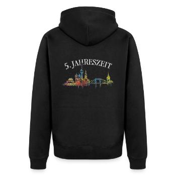 Skyline Düsseldorf Karneval 5. Fünfte Jahreszeit - Unisex Premium Bio Zip Hoodie - Schwarz - Hinten - Nico (187cm)