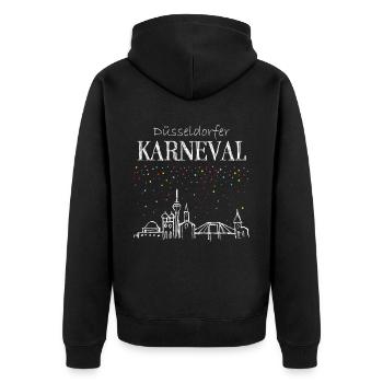 Skyline Düsseldorf Karneval Konfetti Fastelovend - Unisex Premium Bio Zip Hoodie - Schwarz - Hinten - Nico (187cm)