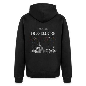 Skyline Düsseldorf Karneval Helau Kostümersatz - Unisex Premium Bio Zip Hoodie - Schwarz - Hinten - Nico (187cm)