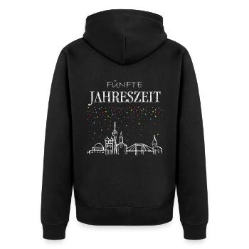 Skyline Düsseldorf Karneval Fünfte 5. Jahreszeit - Unisex Premium Bio Zip Hoodie - Schwarz - Hinten - Nico (187cm)