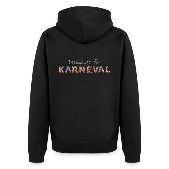 Düsseldorfer Karneval Koneffti Narr Närrin Jeck - Unisex Premium Bio Zip Hoodie - Schwarz - Hinten - Nico (187cm)