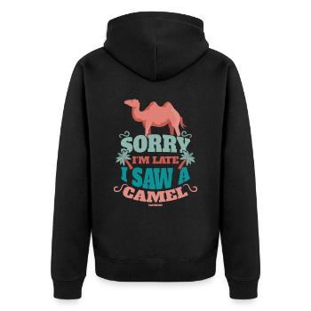 Sorry I'm Late I Saw A Camel - Unisex Premium Bio Zip Hoodie - Schwarz - Hinten - Nico (187cm)