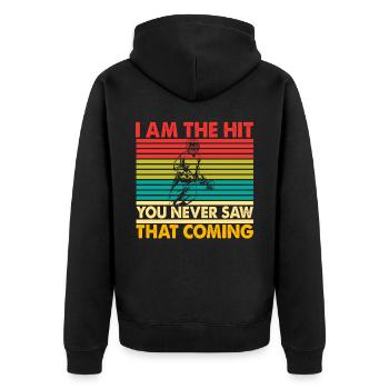 I am the Hit you never saw that coming - Unisex Premium Bio Zip Hoodie - Schwarz - Hinten - Nico (187cm)