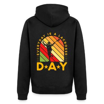 Everyday is a Lacrosse Day - Unisex Premium Bio Zip Hoodie - Schwarz - Hinten - Nico (187cm)