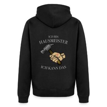 lustiger Spruch vom Hausmeister Facility Manager - Unisex Premium Bio Zip Hoodie - Schwarz - Hinten - Nico (187cm)