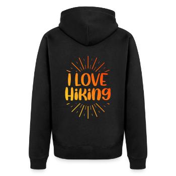 Ich liebe Hiking - Unisex Premium Bio Zip Hoodie - Schwarz - Hinten - Nico (187cm)