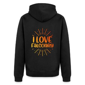 Ich liebe Falknerei - Unisex Premium Bio Zip Hoodie - Schwarz - Hinten - Nico (187cm)
