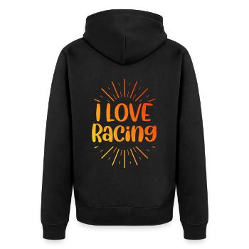 Ich liebe Rennen - Unisex Premium Bio Zip Hoodie - Schwarz - Hinten - Nico (187cm)