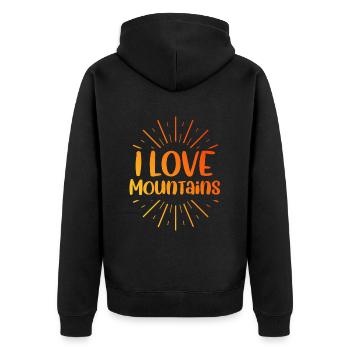 Ich liebe Berge - Unisex Premium Bio Zip Hoodie - Schwarz - Hinten - Nico (187cm)