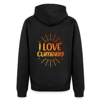 Ich liebe Klettern - Unisex Premium Bio Zip Hoodie - Schwarz - Hinten - Nico (187cm)