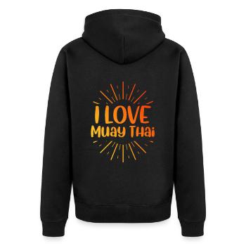 Ich liebe Muay Thai - Unisex Premium Bio Zip Hoodie - Schwarz - Hinten - Nico (187cm)