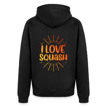Ich liebe Squash - Unisex Premium Bio Zip Hoodie - Schwarz - Hinten - Nico (187cm)
