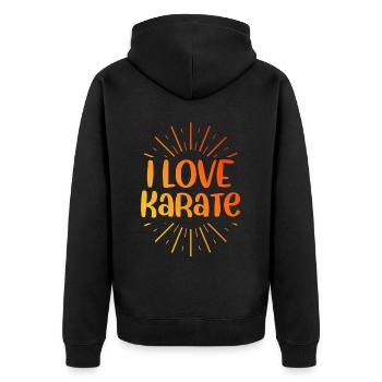 Ich liebe Karate - Unisex Premium Bio Zip Hoodie - Schwarz - Hinten - Nico (187cm)