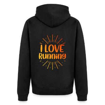 Ich liebe Rennen - Unisex Premium Bio Zip Hoodie - Schwarz - Hinten - Nico (187cm)