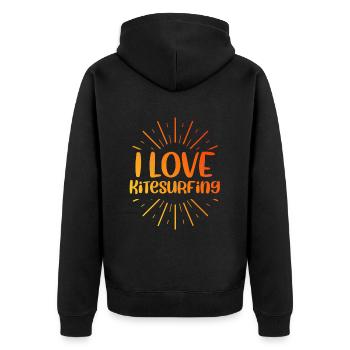 Ich liebe Kitesurfing - Unisex Premium Bio Zip Hoodie - Schwarz - Hinten - Nico (187cm)