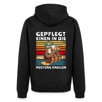 Bier Trinken Faultier Trinksprüche - Unisex Premium Bio Zip Hoodie - Schwarz - Hinten - Nico (187cm)