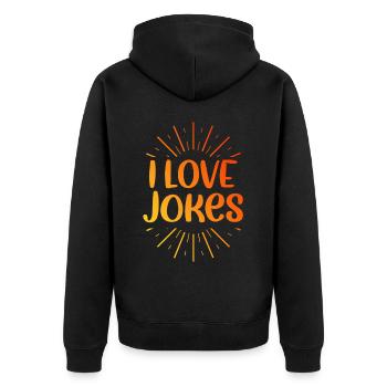 Ich liebe Witze - Unisex Premium Bio Zip Hoodie - Schwarz - Hinten - Nico (187cm)