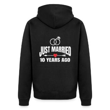 Just Married 10 Years Ago 10th Wedding Anniversary - Unisex Premium Bio Zip Hoodie - Schwarz - Hinten - Nico (187cm)