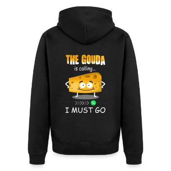 Amateur de fromage - Funny Gouda appelle - Veste à capuche bio Premium Unisexe - noir - Dos - Nico (187cm)