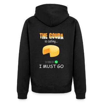 Amateur de fromage - Funny Gouda appelle - Veste à capuche bio Premium Unisexe - noir - Dos - Nico (187cm)