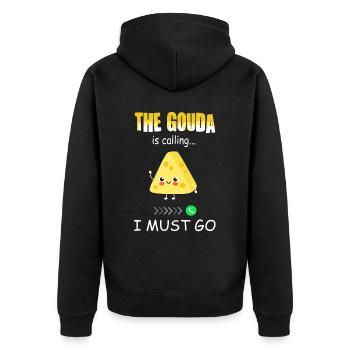 Amateur de fromage - Funny Gouda appelle - Veste à capuche bio Premium Unisexe - noir - Dos - Nico (187cm)