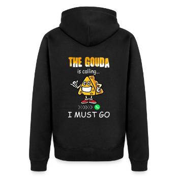 Amateur de fromage - Funny Gouda appelle - Veste à capuche bio Premium Unisexe - noir - Dos - Nico (187cm)