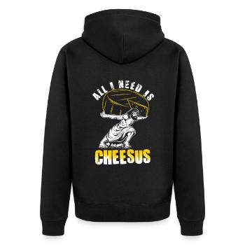 Alles Was Ich Brauche Ist Cheesus - Käse - Unisex Premium Bio Zip Hoodie - Schwarz - Hinten - Nico (187cm)