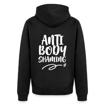 Anti Body Shaming Bodyshaming Annoyance Stop - Unisex Premium Organic Zip Hoodie - black - Back - Nico (187cm)