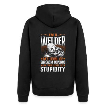 Welder Welding Vintage I'm A - Unisex Premium Bio Zip Hoodie - Schwarz - Hinten - Nico (187cm)