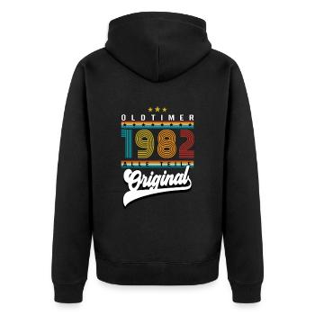 Anniversaire Oldtimer 1982 - Veste à capuche bio Premium Unisexe - noir - Dos - Nico (187cm)