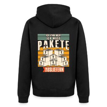 Paketzusteller Paketdienst Paketbote - Unisex Premium Bio Zip Hoodie - Schwarz - Hinten - Nico (187cm)